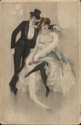 Risque Couple in Formal Attire Artist Signed Postcard Postcard