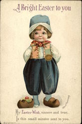 A Bright Easter to You with Dutch Boy With Children Postcard Postcard