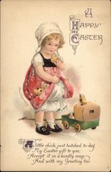 A Happy Easter with Young Girl & Chicks With Chicks Postcard Postcard