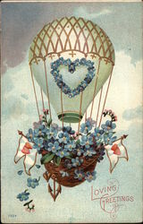 Loving Greetings with Hot Air Balloon Postcard