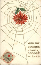 With the Season's Hearty Good Wishes - Spider Web Postcard