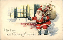 With Love and Christmas Greetings Santa Claus Postcard Postcard