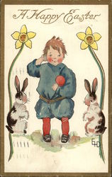 A Happy Easter with Child & Bunnies With Bunnies Postcard Postcard