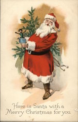 Here is Santa with a Merry Christmas for You Santa Claus Postcard Postcard