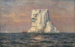 Boat Navigating Around Iceberg Postcard