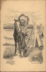 Indian Chief with Horse & Tepee Postcard