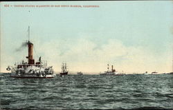 United States Warships in San Diego Harbor, California Postcard