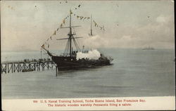 The historic wooden warship Pensacola firing a salute Postcard