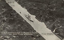 US Dreadnaught in Panama Canal from Airplane Navy Postcard Postcard