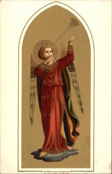 Angel in Red Playing Horn Postcard