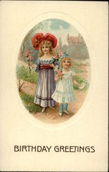 Birthday Greetings with Flowers & Children Postcard Postcard