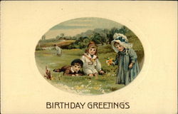 Birthday Greetings with Flowers & Children Postcard