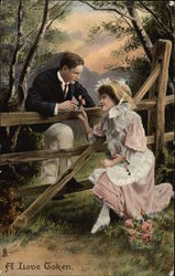 A Love Token with Couple by a Fence Postcard