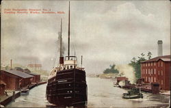 Pere Marquette Steamer Passing Novelty Works, Manistee, Michigan Steamers Postcard Postcard