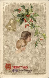 Christmas Greetings with Angels & Holly Postcard