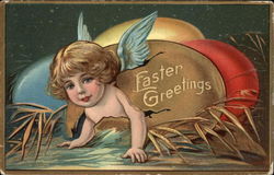 Easter Greetings With Angels Postcard Postcard