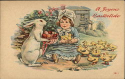 Joyous Eastertide with Child, Bunnies & Ducklings With Bunnies Postcard Postcard