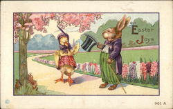 Easter Joys With Bunnies Postcard Postcard