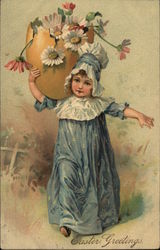 Easter Greetings with Girl in Blue Postcard