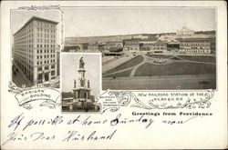 Greetings from Providence, Banigan Building, Soldiers and Sailors Monument Rhode Island Postcard Postcard