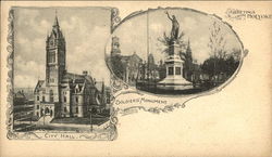 City Hall and Soldiers Monument Holyoke, MA Postcard Postcard