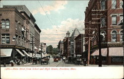 Main Street from School and High Streets Brockton, MA Postcard Postcard