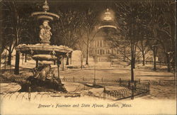 Brewer's Fountain and State House Boston, MA Postcard Postcard