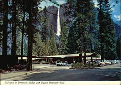 Entrance to Yosemite Lodge and Upper Yosemite Fall Yosemite National Park Postcard Postcard