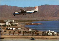 Arkia's Jet-Prop Herald Over Eilat Postcard