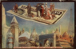 People Flying On A Bank Cheque Postcard