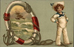 Sailor Boy with Life Saver Ring and Anchor Boys Postcard Postcard