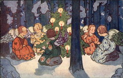 Angels around a Christmas Tree in the Snow Postcard Postcard