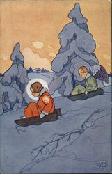 Angels Sledding in the Snow Postcard