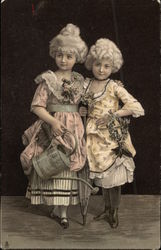 Young Girls in Victorian Attire Postcard Postcard