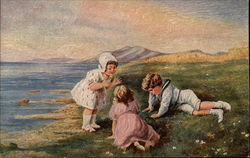 Scenic View of Children by the Shore Postcard Postcard