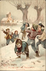 Fil de Lin Au Patriote, Qualite Extra, Snowball Fight Boys Postcard Postcard