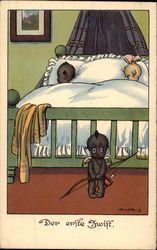 Children in Bed, Black Cupid Postcard