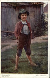 Barefoot Boy standing in the Grass Boys Postcard Postcard