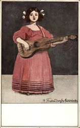 Young Girl playing Guitar Girls Postcard Postcard