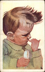 Little Boy holding a Hair Brush Postcard