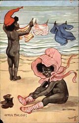 "After the Dip!" - Black Children on the Beach Black Americana Postcard Postcard