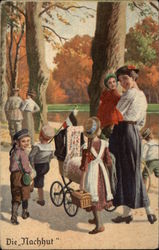 German Woman with Children Walking in the Park Postcard