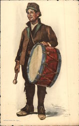 Man in Brown holding Drum & Drumstick Music Postcard Postcard