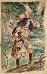 Indian Maiden with Bow & Arrows Native Americana Postcard Postcard