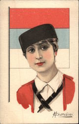 Woman in front of Russian or Slovak Flag Postcard