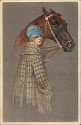 Woman in Riding Attire standing with Horse Horses Postcard Postcard