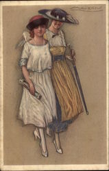 Women in Hats taking a Walk Postcard