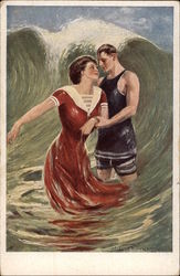 Couple Standing in Ocean Waves Couples Postcard Postcard