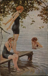 Young Women in Swimming Attire in Lake Postcard