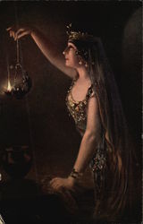 Woman in Rhinestones Holding Lit Lamp Women Postcard Postcard